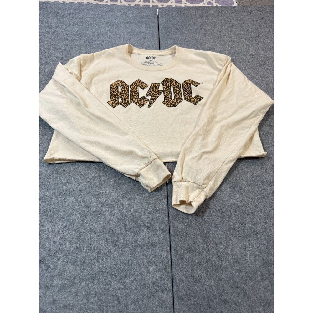 AC/DC Crop Top Womens M/L Rock Band Leppard Logo Long Sleeve Crew Neck Pullover